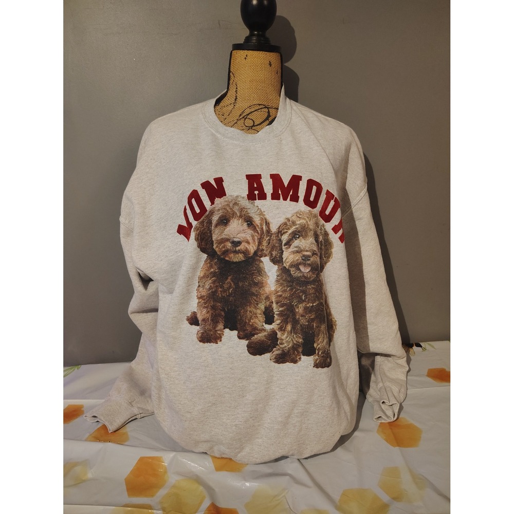 Anthropologie Mon Amour Dog Graphic Sweatshirt Heather Gray Poodle Pullover M
